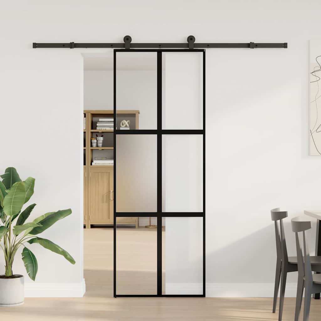 Συρόμενη πόρτα με σετ υλικού 76x205 cm από γυαλί&Αλουμίνιο
