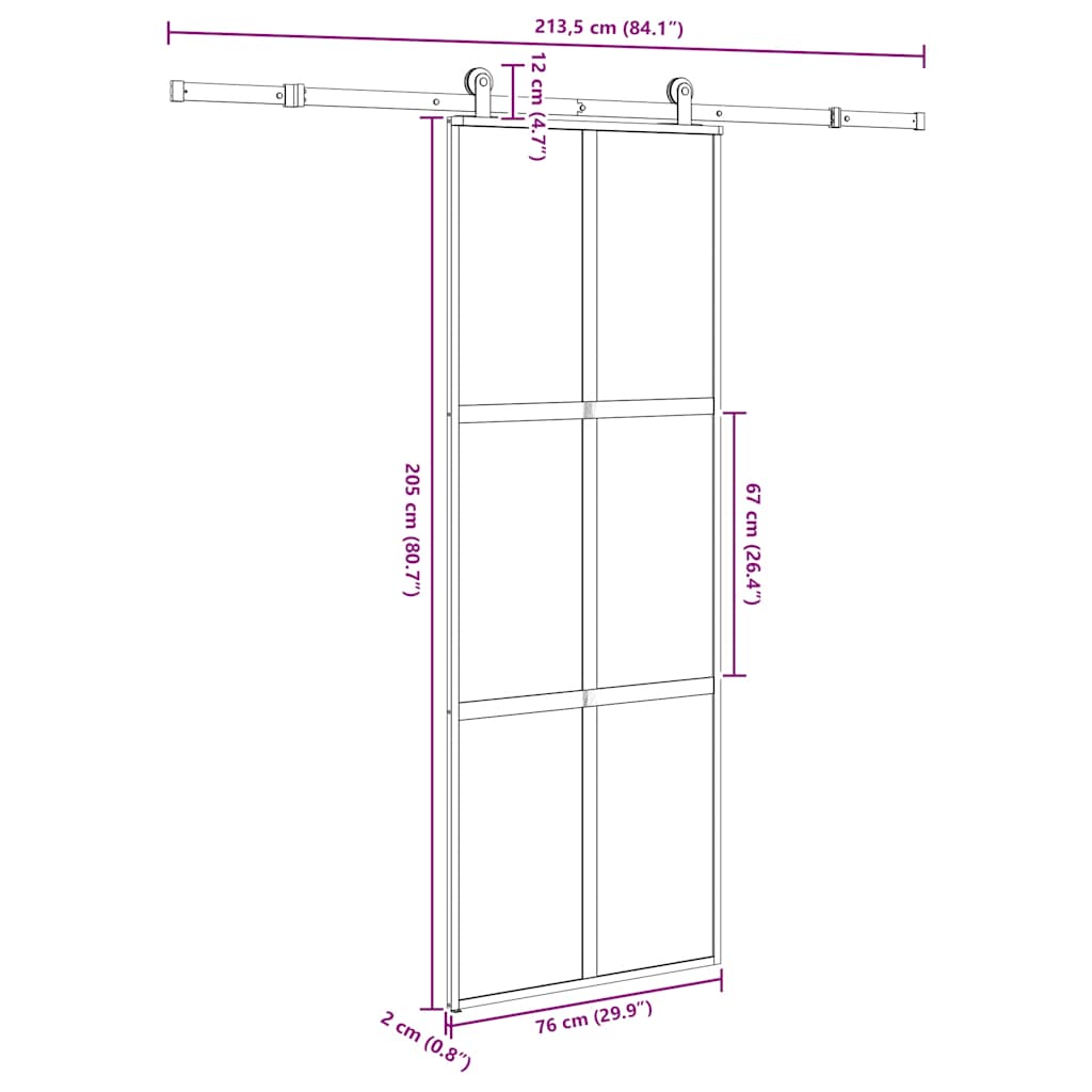 Συρόμενη πόρτα με σετ υλικού 76x205 cm από γυαλί&Αλουμίνιο