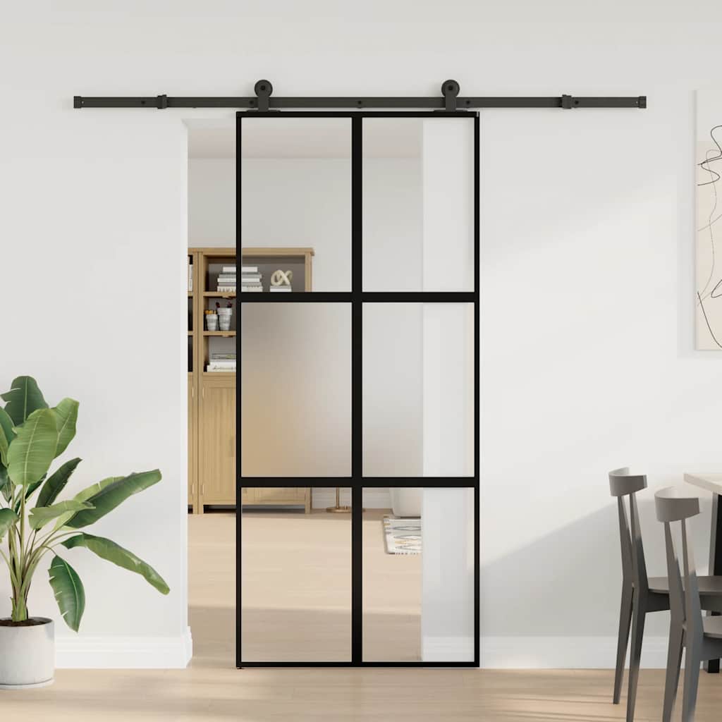 Συρόμενη πόρτα με σετ υλικού 90x205 cm από γυαλί&Αλουμίνιο