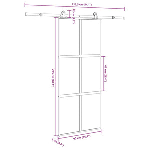 Συρόμενη πόρτα με σετ υλικού 90x205 cm από γυαλί&Αλουμίνιο - Pakobazaar
