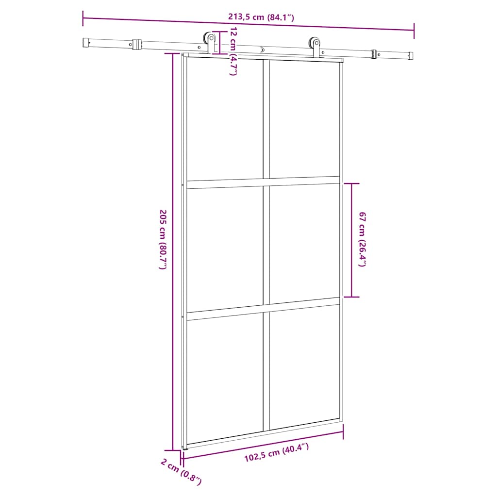 Συρόμενη πόρτα με σετ υλικού 102,5x205 cm από γυαλί&Αλουμίνιο