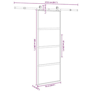 Συρόμενη πόρτα με σετ υλικού 76x205 cm από γυαλί&Αλουμίνιο