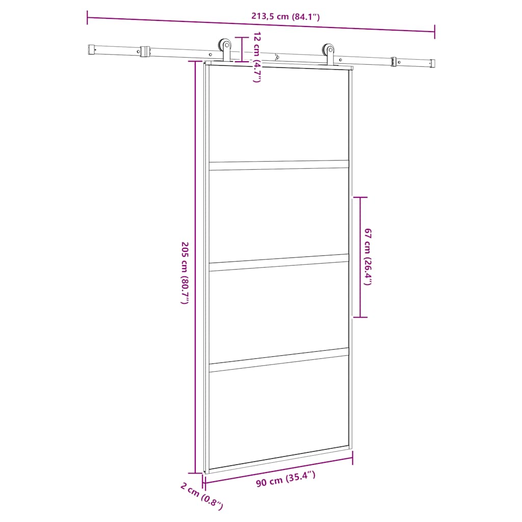 Συρόμενη πόρτα με σετ υλικού 90x205 cm από γυαλί&Αλουμίνιο