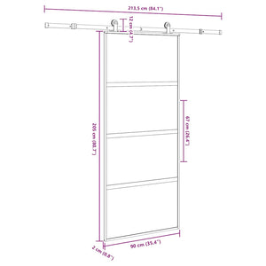 Συρόμενη πόρτα με σετ υλικού 90x205 cm από γυαλί&Αλουμίνιο