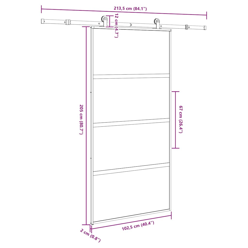 Συρόμενη πόρτα με σετ υλικού 102,5x205 cm από γυαλί&Αλουμίνιο