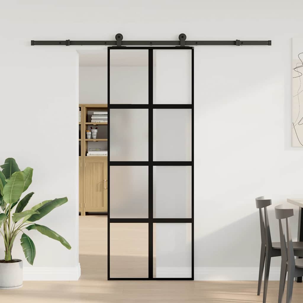 Συρόμενη πόρτα με σετ υλικού 76x205 cm από γυαλί&Αλουμίνιο - Pakobazaar