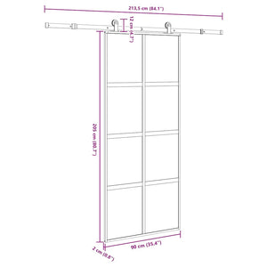 Συρόμενη πόρτα με σετ υλικού 90x205 cm από γυαλί και αλουμίνιο - Pakobazaar
