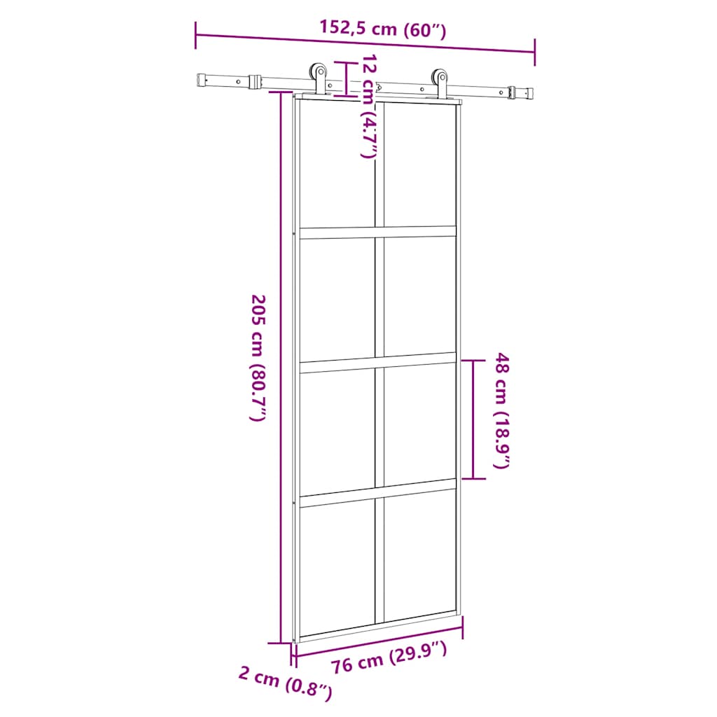 Συρόμενη πόρτα με σετ υλικού 76x205 cm από γυαλί&Αλουμίνιο