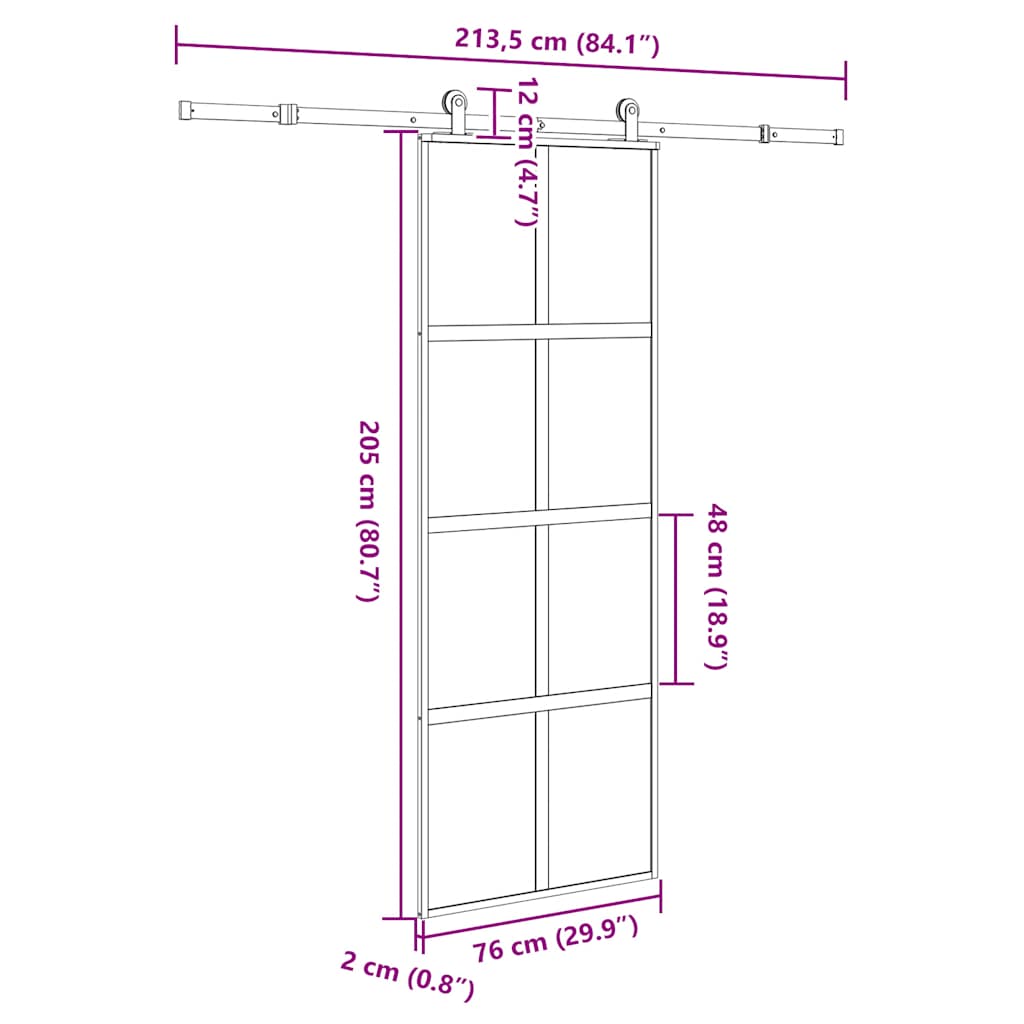 Συρόμενη πόρτα με σετ υλικού 76x205 cm από γυαλί&Αλουμίνιο