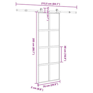 Συρόμενη πόρτα με σετ υλικού 76x205 cm από γυαλί&Αλουμίνιο