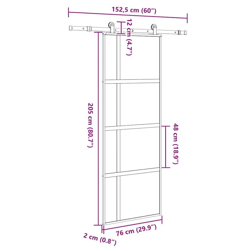 Συρόμενη πόρτα με σετ υλικού 76x205 cm από γυαλί&Αλουμίνιο - Pakobazaar
