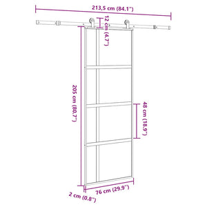 Συρόμενη πόρτα με σετ υλικού 76x205 cm από γυαλί&Αλουμίνιο - Pakobazaar
