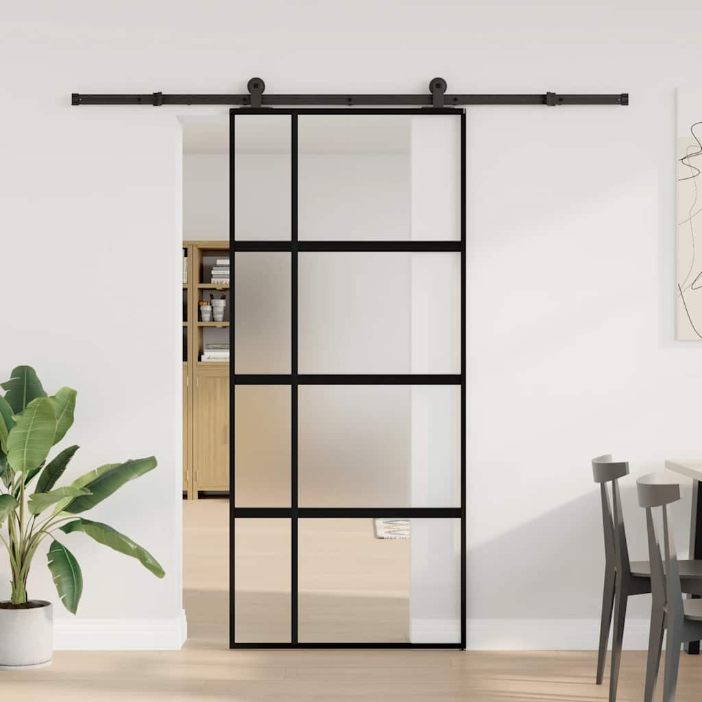 Συρόμενη πόρτα με σετ υλικού 90x205 cm από γυαλί και αλουμίνιο