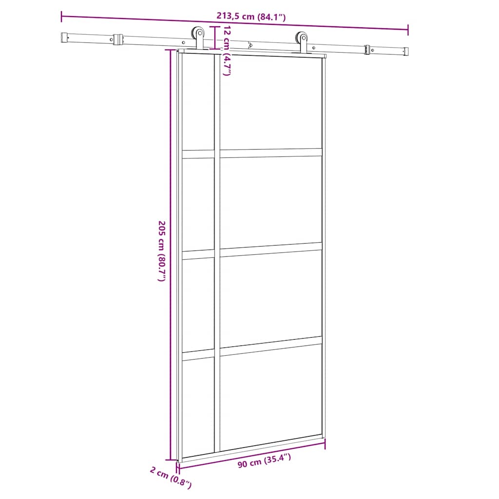 Συρόμενη πόρτα με σετ υλικού 90x205 cm από γυαλί και αλουμίνιο