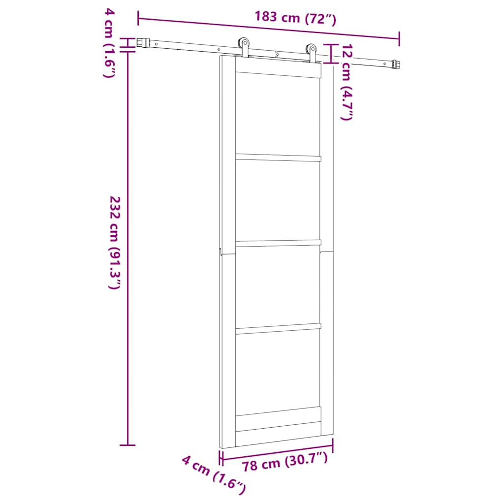 Συρόμενη Πόρτα ORKDAL Λευκό και Μαύρο 78 x 232 cm