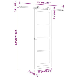 Συρόμενη Πόρτα ORKDAL 78 x 232 cm Μασίφ ξύλο πεύκου και γυαλί - Pakobazaar