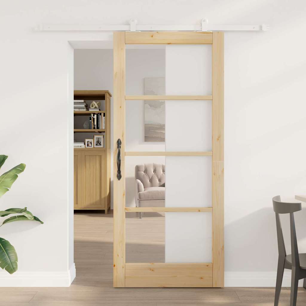 Συρόμενη Πόρτα ORKDAL 86 x 198,5 cm Μασίφ ξύλο πεύκου και γυαλί - Pakobazaar