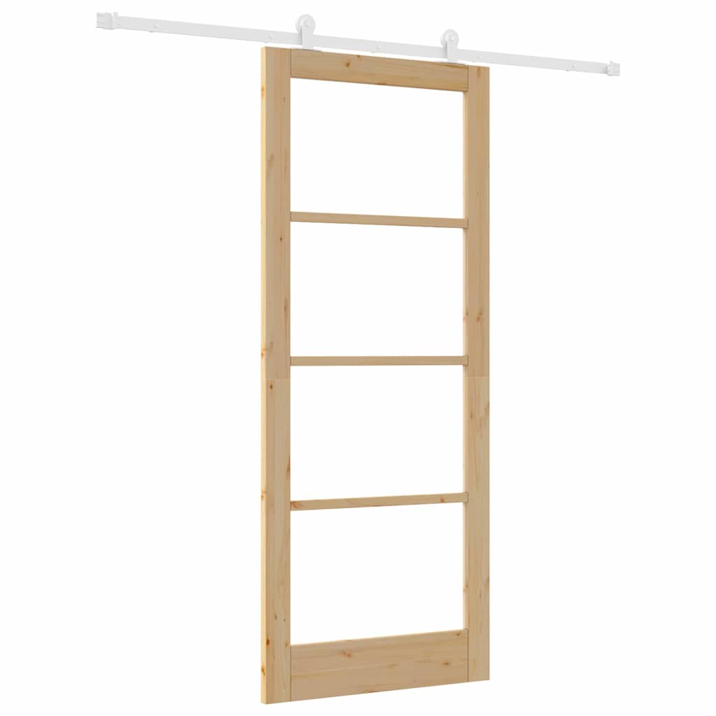 Συρόμενη Πόρτα ORKDAL 86 x 211 cm Μασίφ ξύλο πεύκου και γυαλί - Pakobazaar