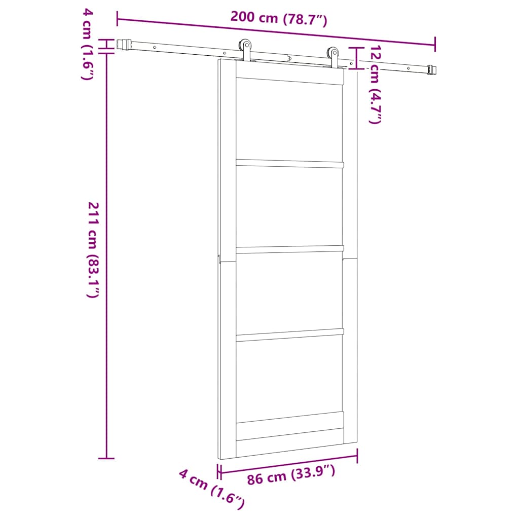 Συρόμενη Πόρτα ORKDAL 86 x 211 cm Μασίφ ξύλο πεύκου και γυαλί - Pakobazaar