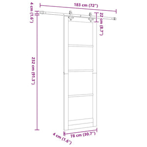 Συρόμενη Πόρτα ORKDAL 78 x 232 cm Μασίφ ξύλο πεύκου και γυαλί - Pakobazaar