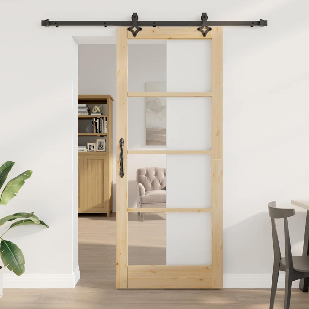 Συρόμενη Πόρτα ORKDAL 86 x 211 cm Μασίφ ξύλο πεύκου και γυαλί - Pakobazaar