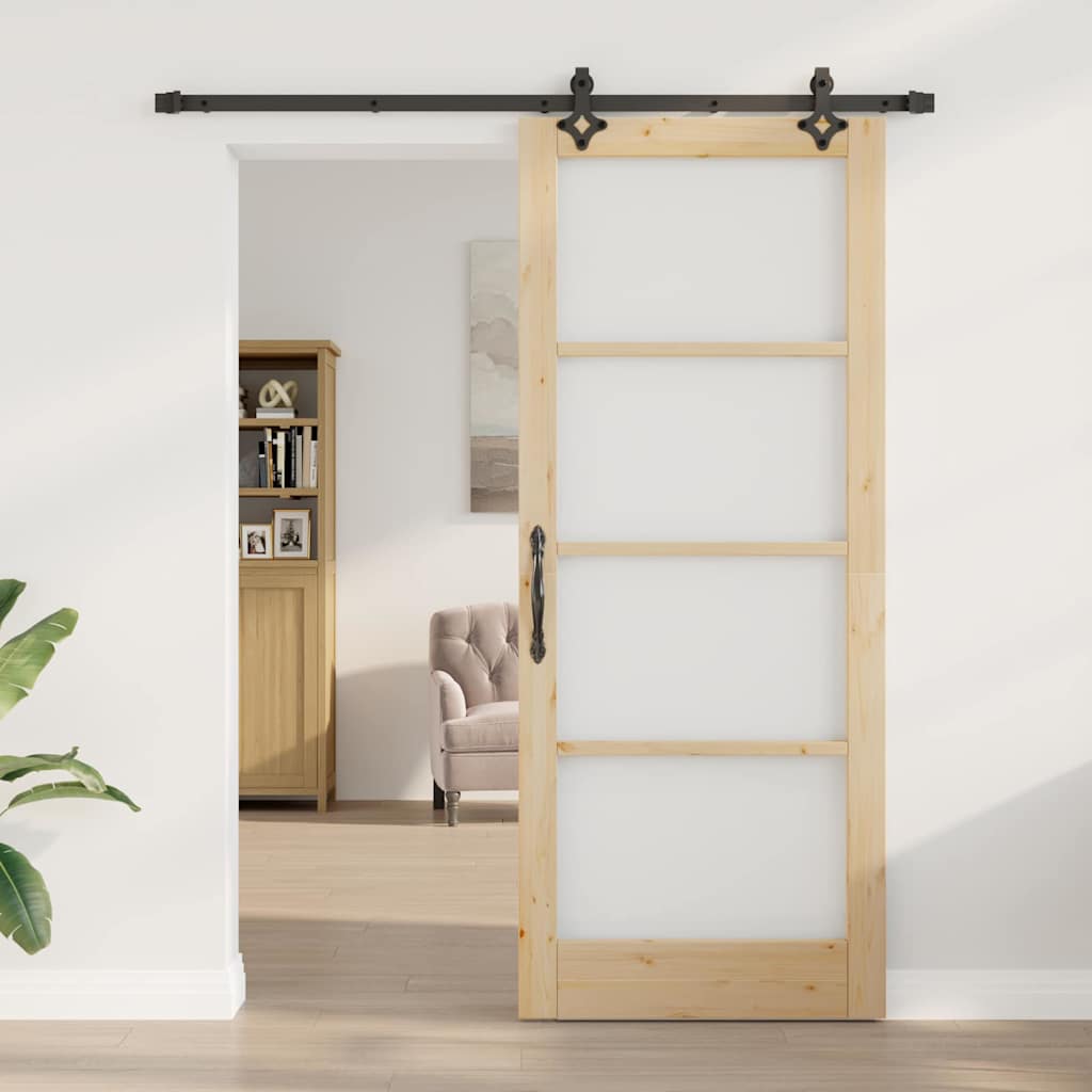 Συρόμενη Πόρτα ORKDAL 86 x 211 cm Μασίφ ξύλο πεύκου και γυαλί - Pakobazaar