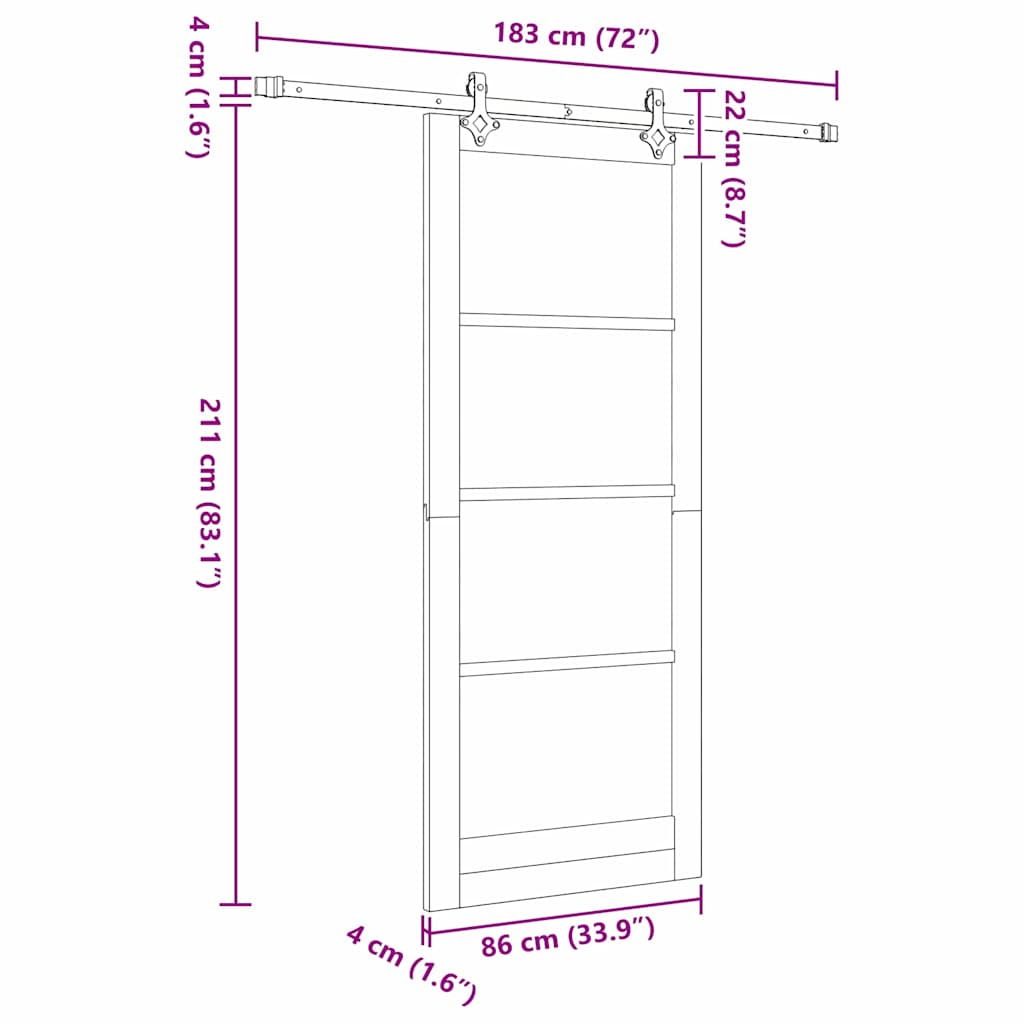 Συρόμενη Πόρτα ORKDAL 86 x 211 cm Μασίφ ξύλο πεύκου και γυαλί - Pakobazaar