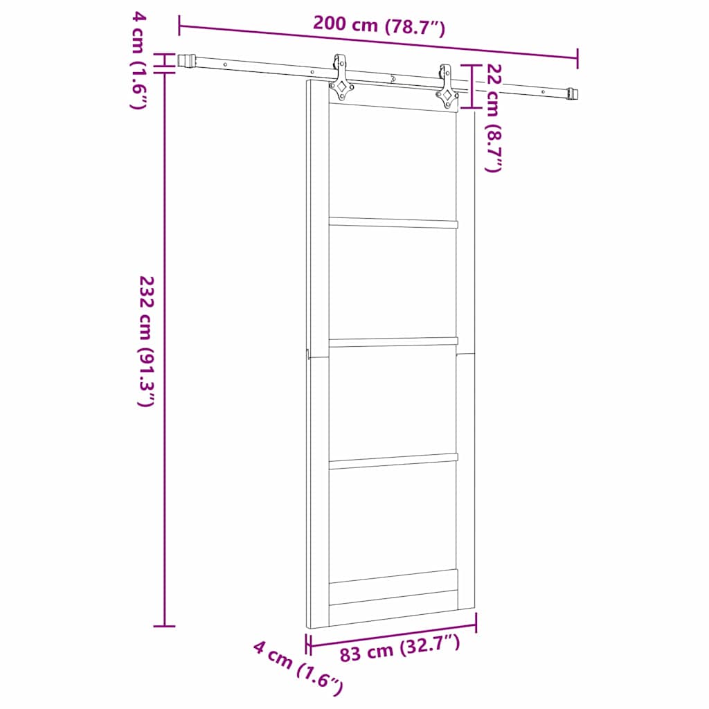 Συρόμενη Πόρτα ORKDAL 83 x 232 εκ. Μασίφ ξύλο πεύκου και γυαλί
