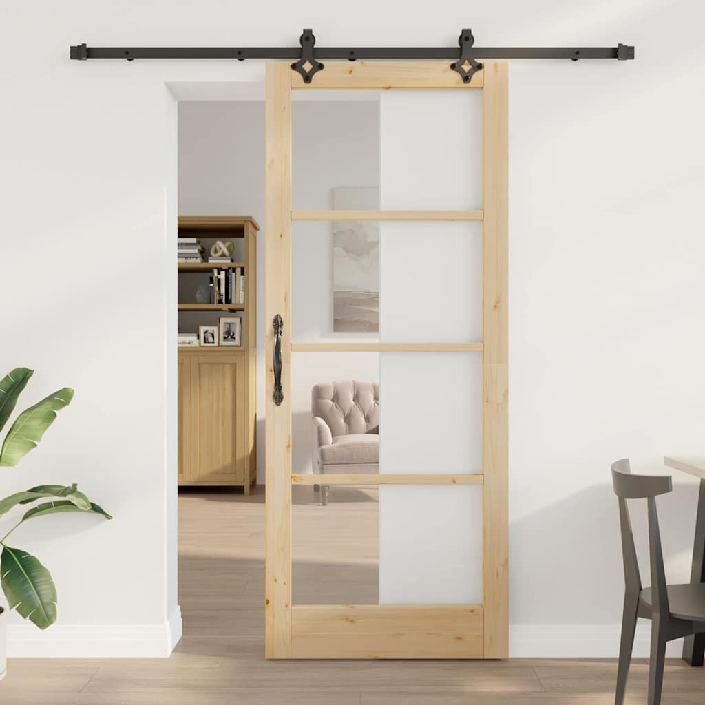 Συρόμενη Πόρτα ORKDAL 86 x 211 cm Μασίφ ξύλο πεύκου και γυαλί - Pakobazaar