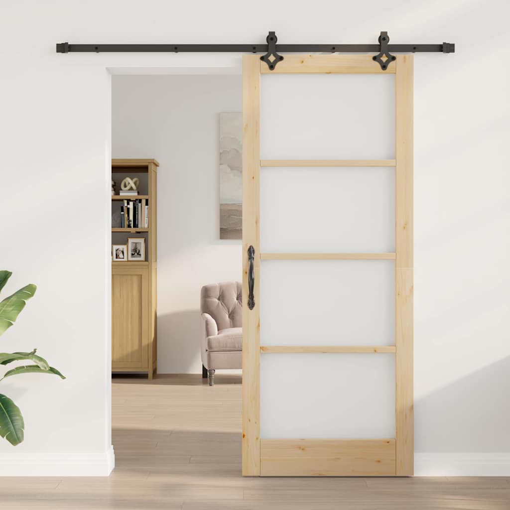 Συρόμενη Πόρτα ORKDAL 86 x 211 cm Μασίφ ξύλο πεύκου και γυαλί - Pakobazaar