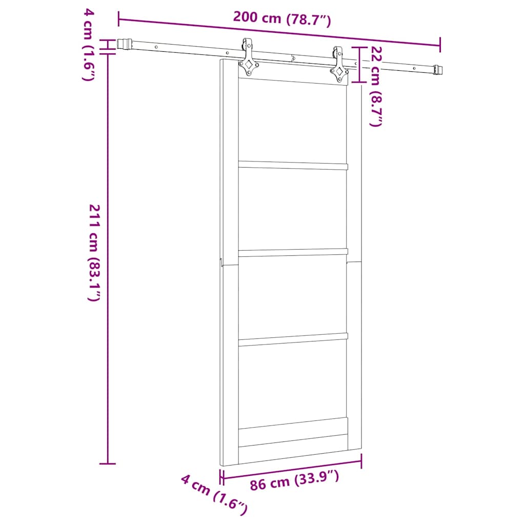 Συρόμενη Πόρτα ORKDAL 86 x 211 cm Μασίφ ξύλο πεύκου και γυαλί - Pakobazaar