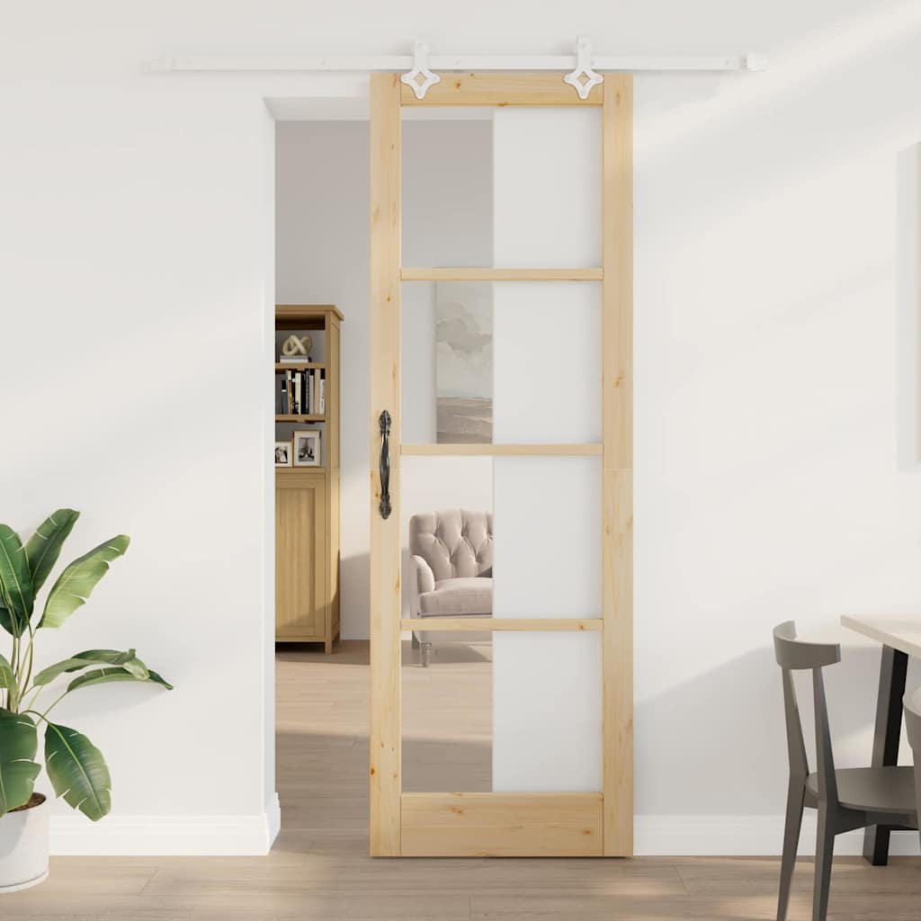 Συρόμενη Πόρτα Φυσικό 78 x 232 cm Μασίφ ξύλο πεύκου και γυαλί