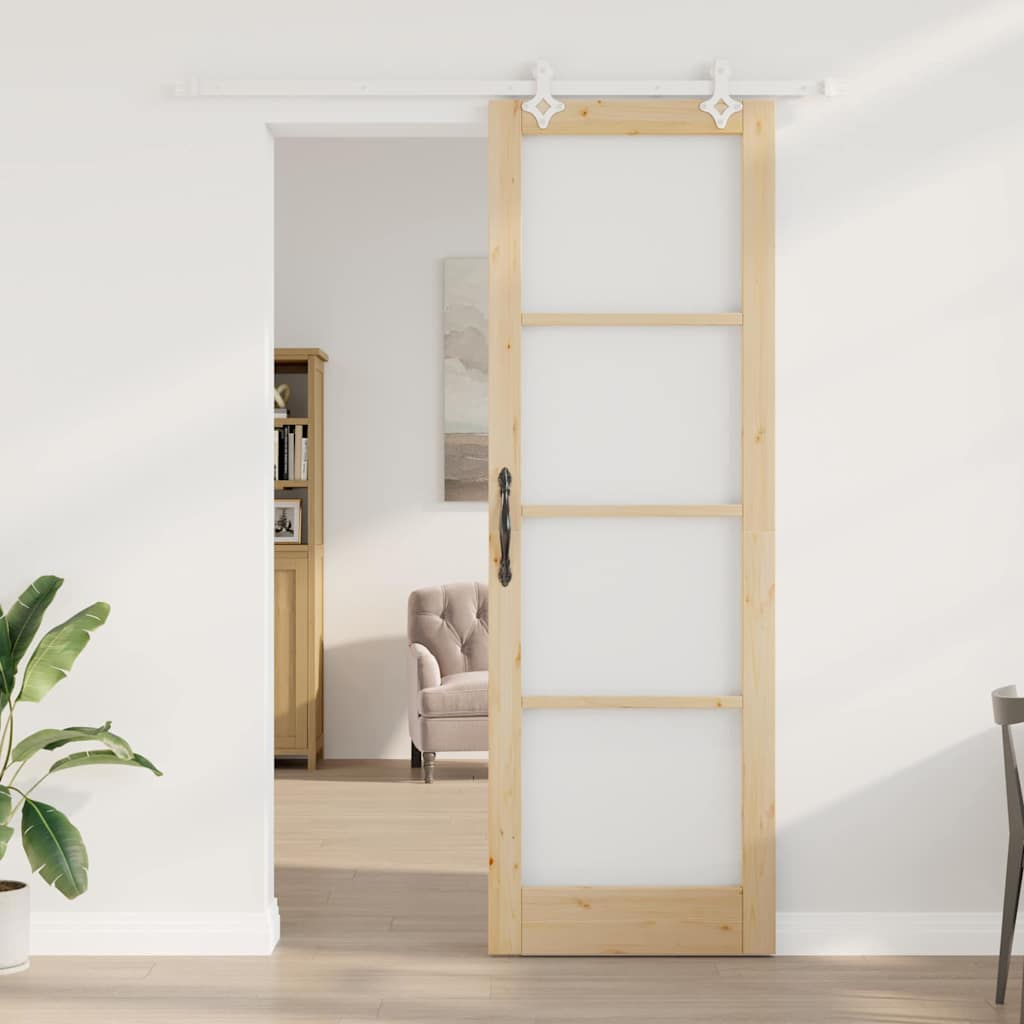 Συρόμενη Πόρτα Φυσικό 78 x 232 cm Μασίφ ξύλο πεύκου και γυαλί
