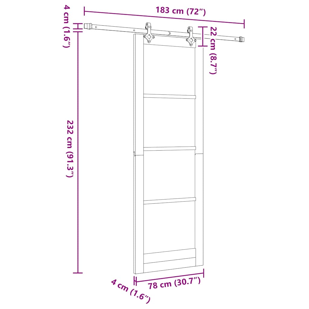 Συρόμενη Πόρτα Φυσικό 78 x 232 cm Μασίφ ξύλο πεύκου και γυαλί