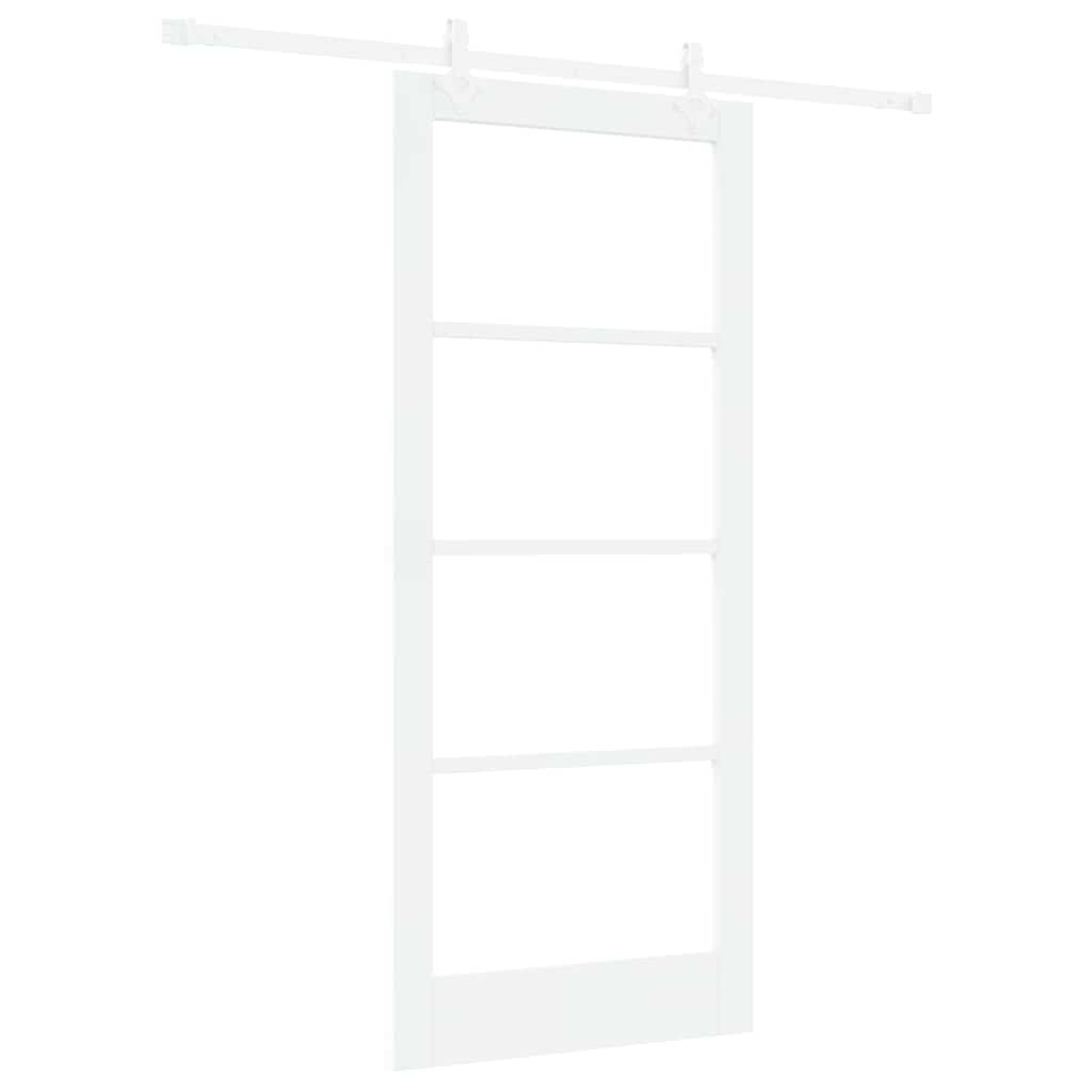 Συρόμενη Πόρτα 86 x 198,5 cm Μασίφ ξύλο πεύκου και γυαλί Λευκό - Pakobazaar