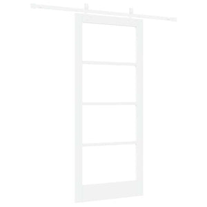 Συρόμενη Πόρτα 86 x 198,5 cm Μασίφ ξύλο πεύκου και γυαλί Λευκό - Pakobazaar