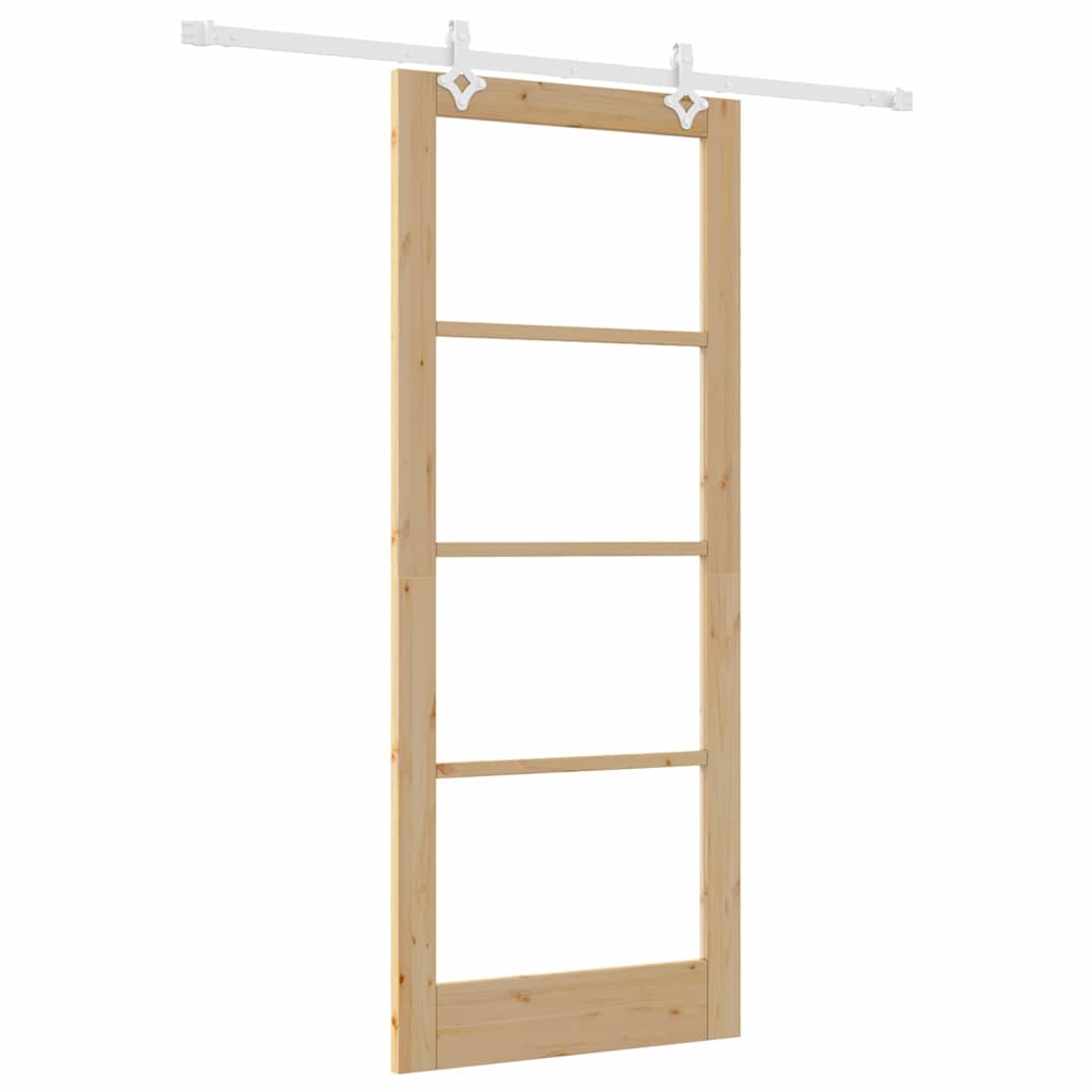 Συρόμενη Πόρτα 86 x 211 cm Μασίφ ξύλο πεύκου και γυαλί Φυσικό