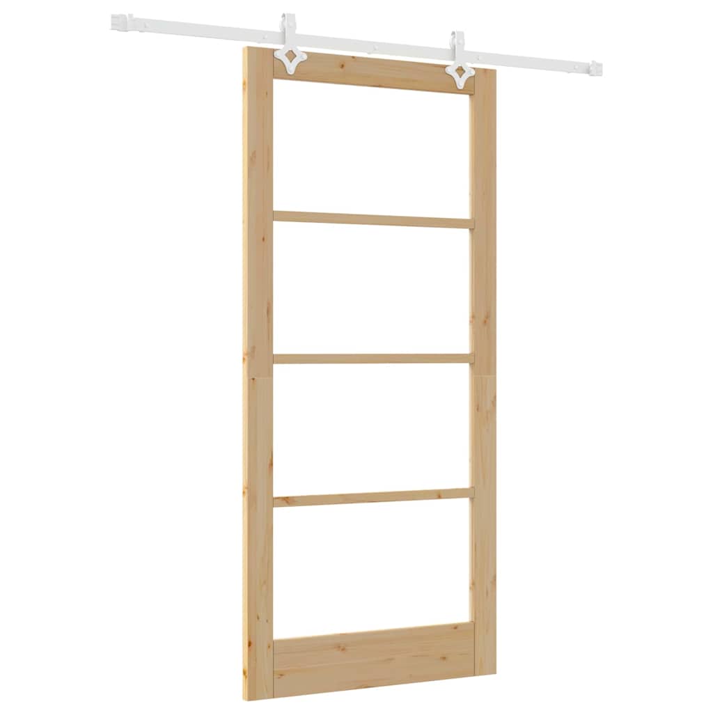 Συρόμενη Πόρτα Φυσικό 93 x 202 cm Μασίφ ξύλο πεύκου και γυαλί - Pakobazaar