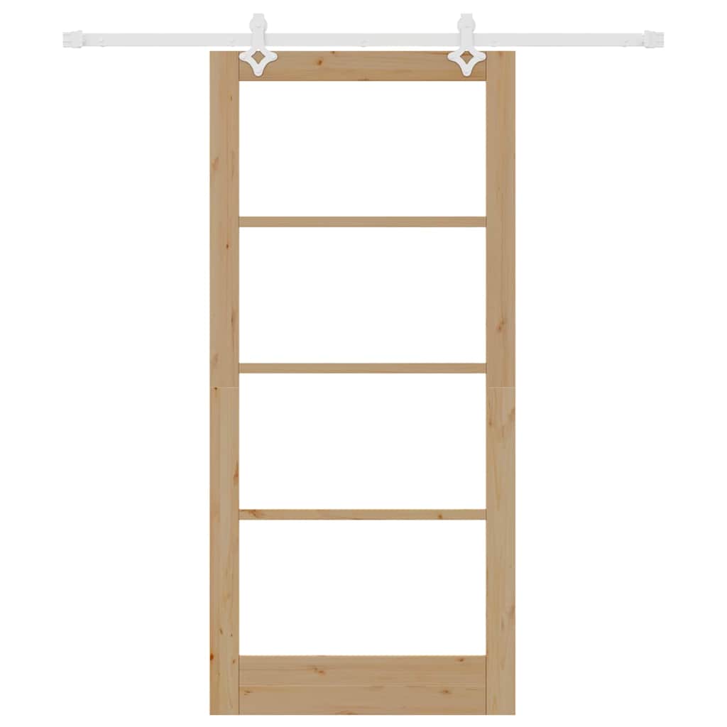 Συρόμενη Πόρτα Φυσικό 93 x 202 cm Μασίφ ξύλο πεύκου και γυαλί - Pakobazaar