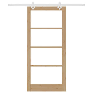 Συρόμενη Πόρτα Φυσικό 93 x 202 cm Μασίφ ξύλο πεύκου και γυαλί - Pakobazaar