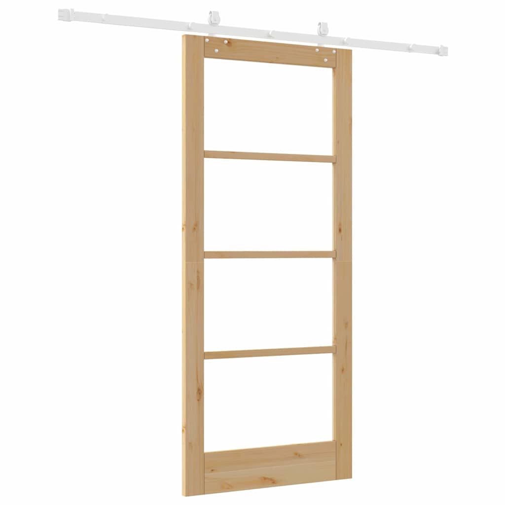 Συρόμενη Πόρτα 86 x 198,5 cm Μασίφ ξύλο πεύκου και γυαλί Φυσικό - Pakobazaar