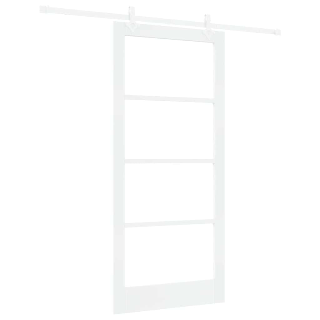 Συρόμενη Πόρτα Λευκό 93 x 202 cm Μασίφ ξύλο πεύκου και γυαλί - Pakobazaar