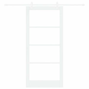 Συρόμενη Πόρτα Λευκό 93 x 202 cm Μασίφ ξύλο πεύκου και γυαλί - Pakobazaar