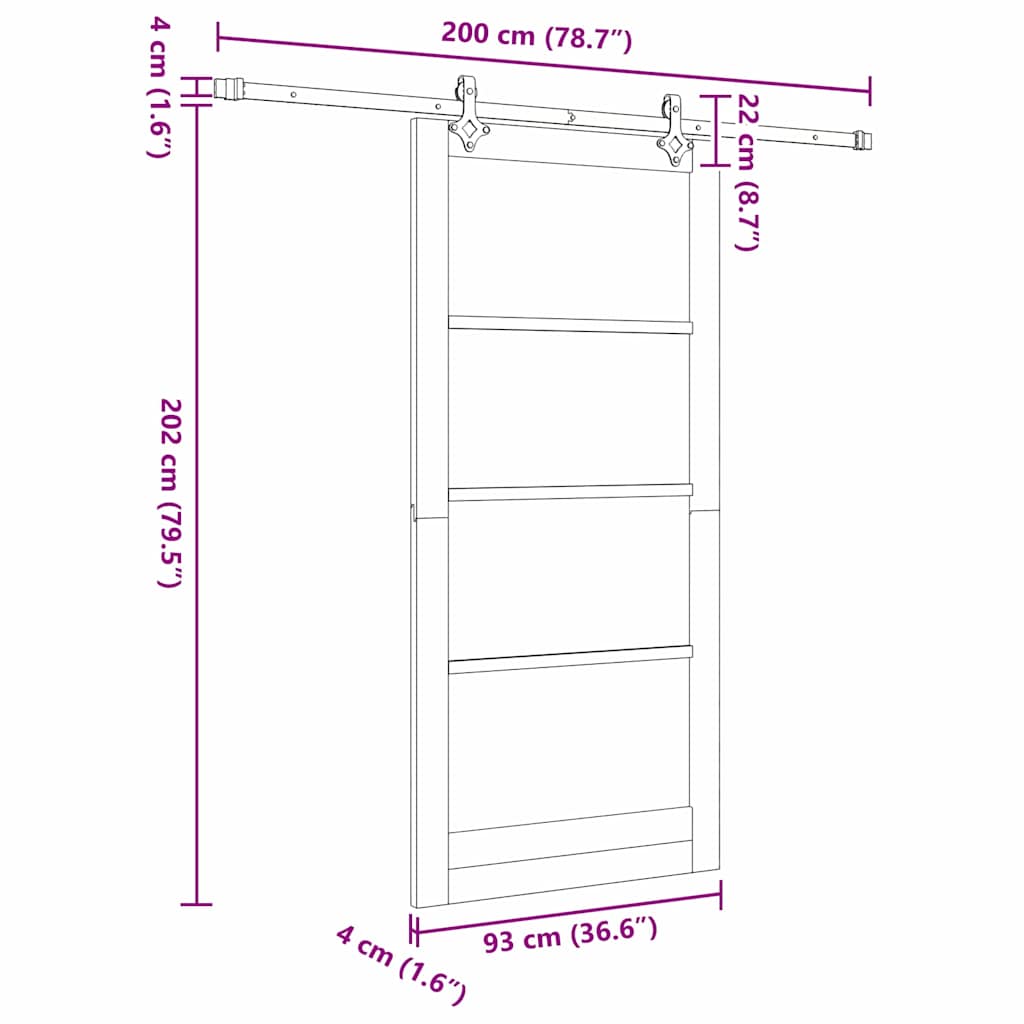 Συρόμενη Πόρτα Λευκό 93 x 202 cm Μασίφ ξύλο πεύκου και γυαλί - Pakobazaar