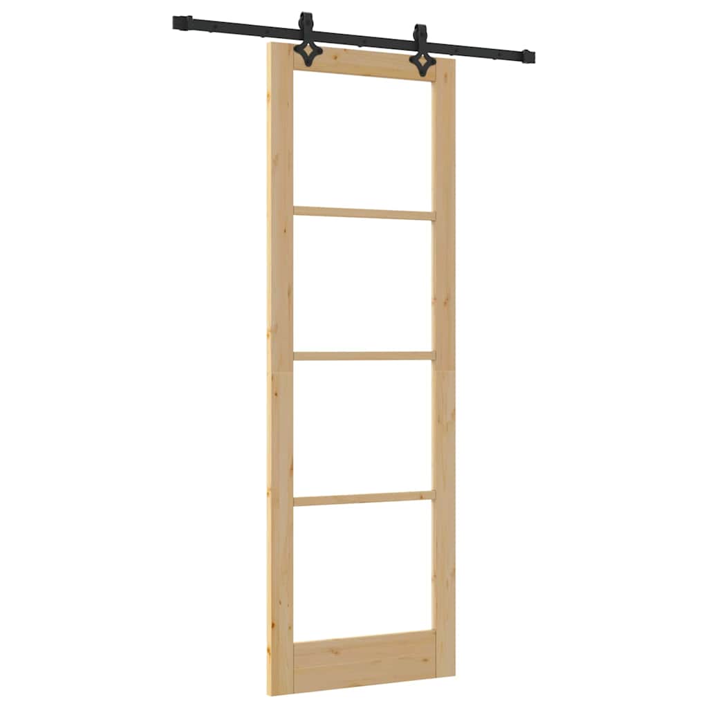 Συρόμενη Πόρτα Φυσικό 78 x 232 cm Μασίφ ξύλο πεύκου και γυαλί - Pakobazaar