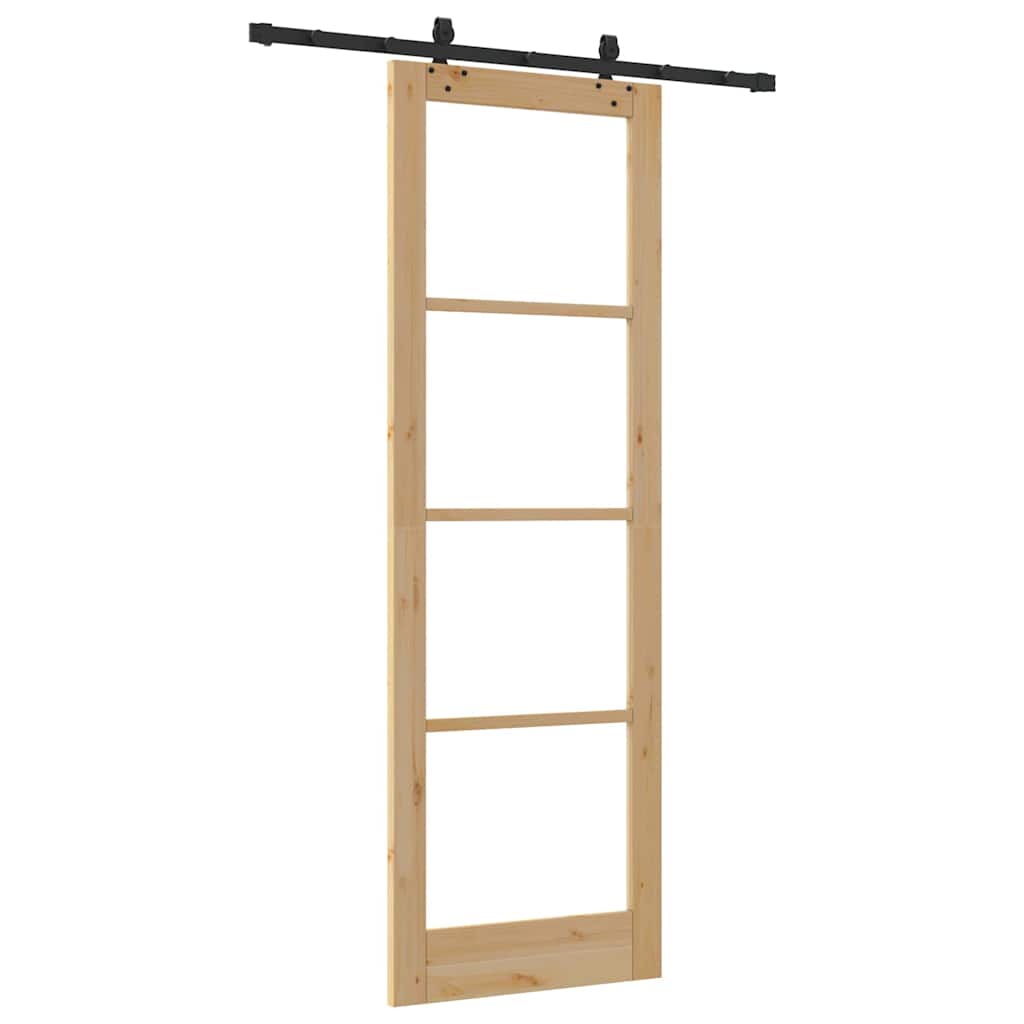 Συρόμενη Πόρτα Φυσικό 78 x 232 cm Μασίφ ξύλο πεύκου και γυαλί - Pakobazaar