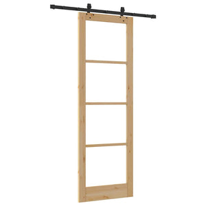 Συρόμενη Πόρτα Φυσικό 78 x 232 cm Μασίφ ξύλο πεύκου και γυαλί - Pakobazaar