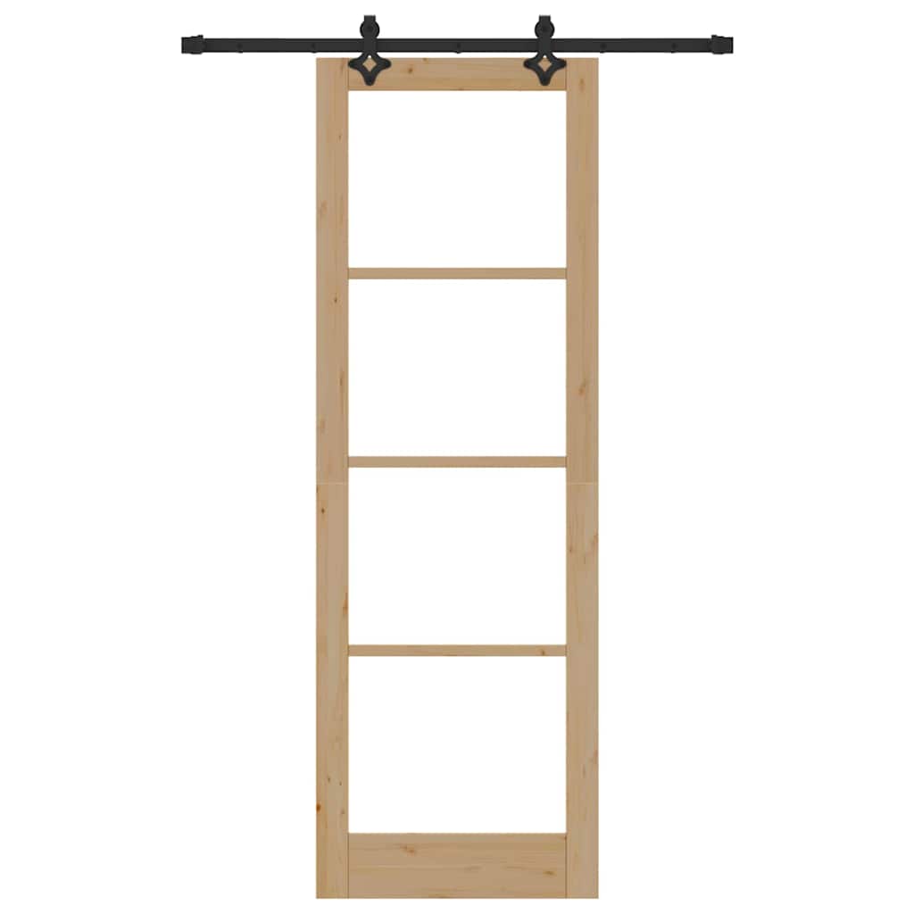Συρόμενη Πόρτα Φυσικό 78 x 232 cm Μασίφ ξύλο πεύκου και γυαλί - Pakobazaar