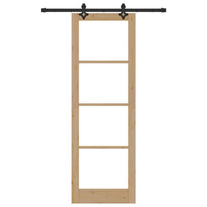 Συρόμενη Πόρτα Φυσικό 78 x 232 cm Μασίφ ξύλο πεύκου και γυαλί - Pakobazaar