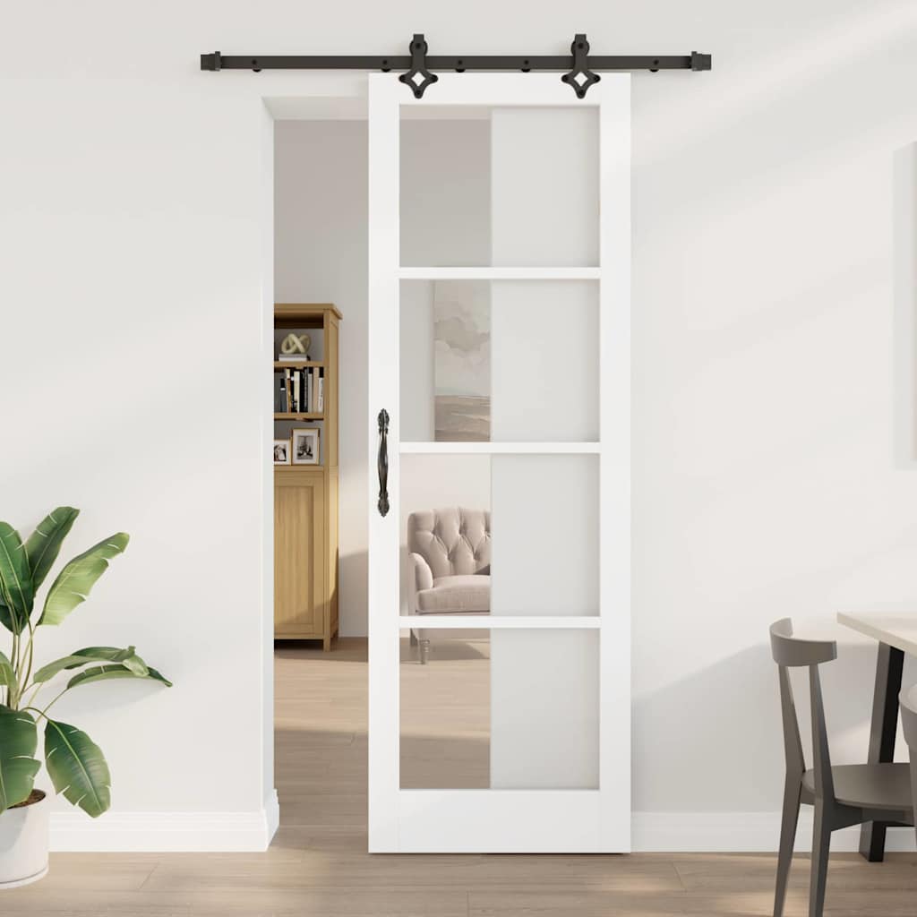 Συρόμενη Πόρτα Λευκό 78 x 232 cm Μασίφ ξύλο πεύκου και γυαλί - Pakobazaar